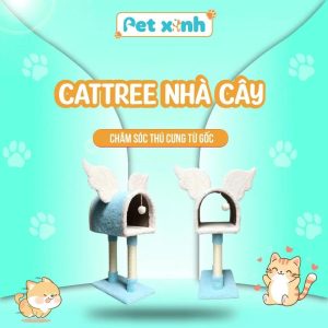 Nhà cây cho mèo CATTREE hình hộp thư chắc chắn, có cánh xinh xắn kèm trụ cào móng cho mèo CT00088