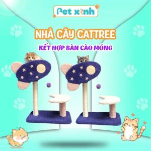 Nhà cây cho mèo CATTREE phi cơ hình trăng sao kết hợp bàn cào móng xinh xắn cho thú cưng CT00089